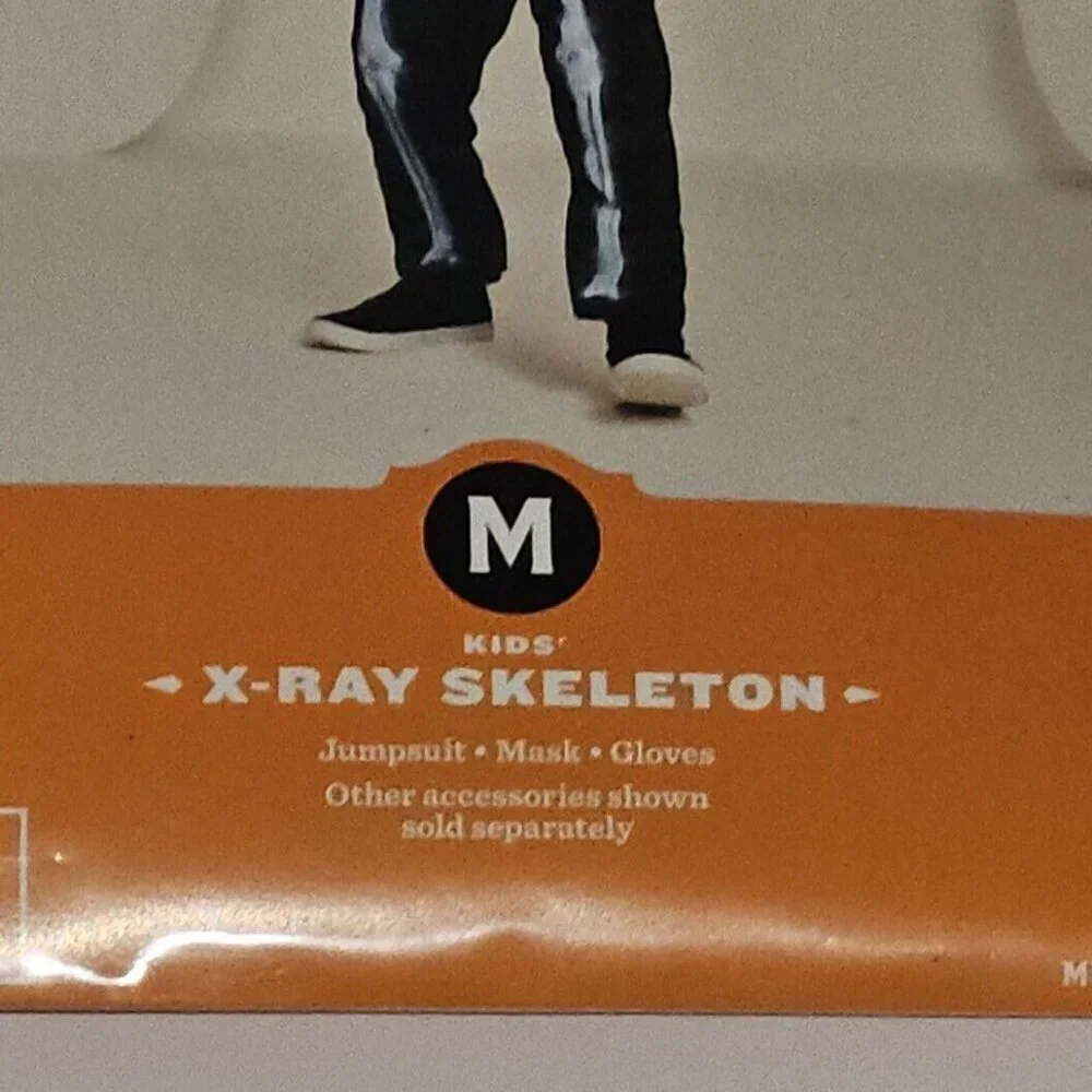 NEW X-Ray Skeleton Halloween Costume Kids Boy Girl Medium Jumpsuit Mask Gloves
